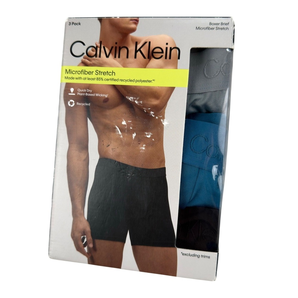 Calvin Klein Mens 3 Pack Microfiber Stretch Boxer Briefs XL Black Blue Grey New